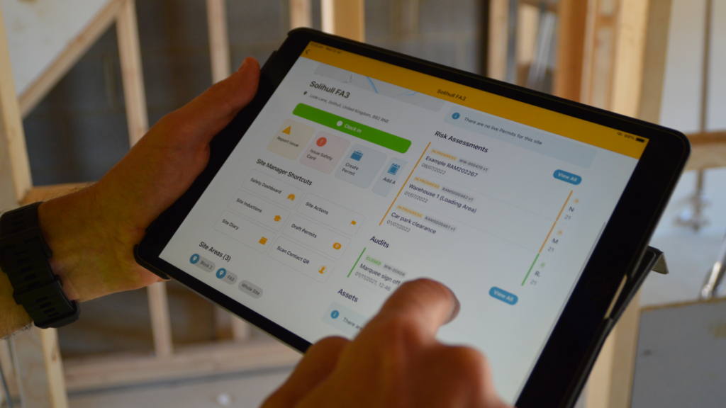 Work Wallet being used for audits on a construction site, with health and safety audit template