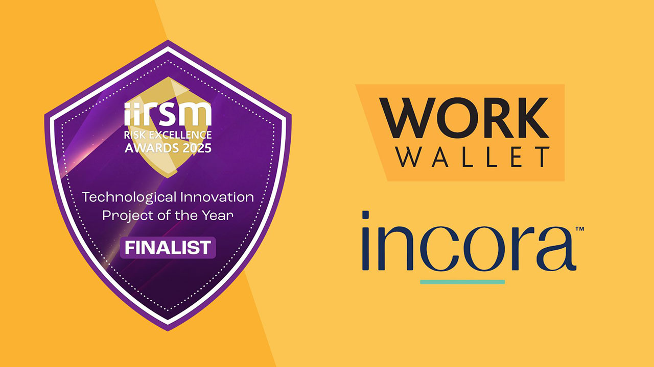 Logos for IIRSM Risk Excellence Awards 2025, Work Wallet and Incora