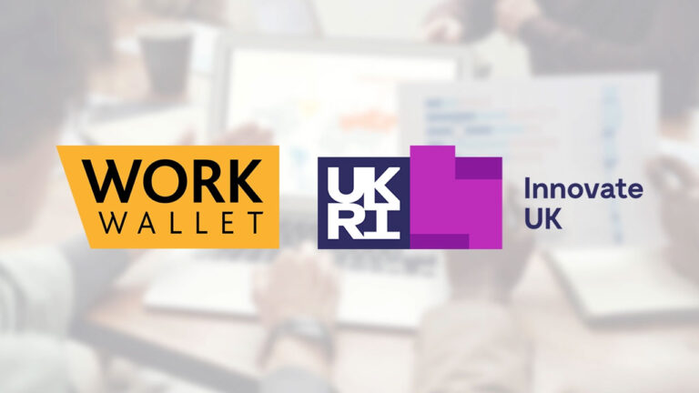 Work Wallet and Innovate UK logos shown together over blurred workspace
