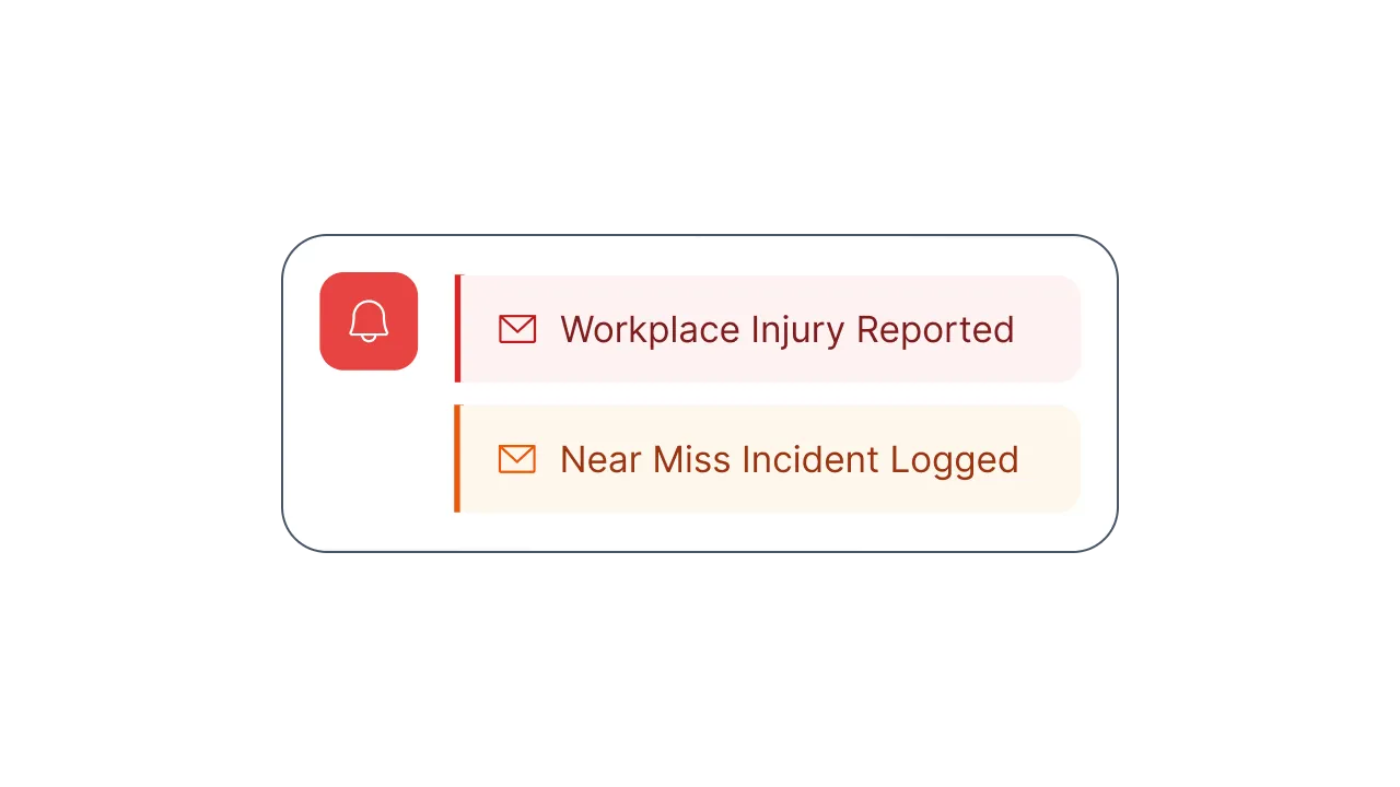 Notification panel showing workplace injury and near miss alerts