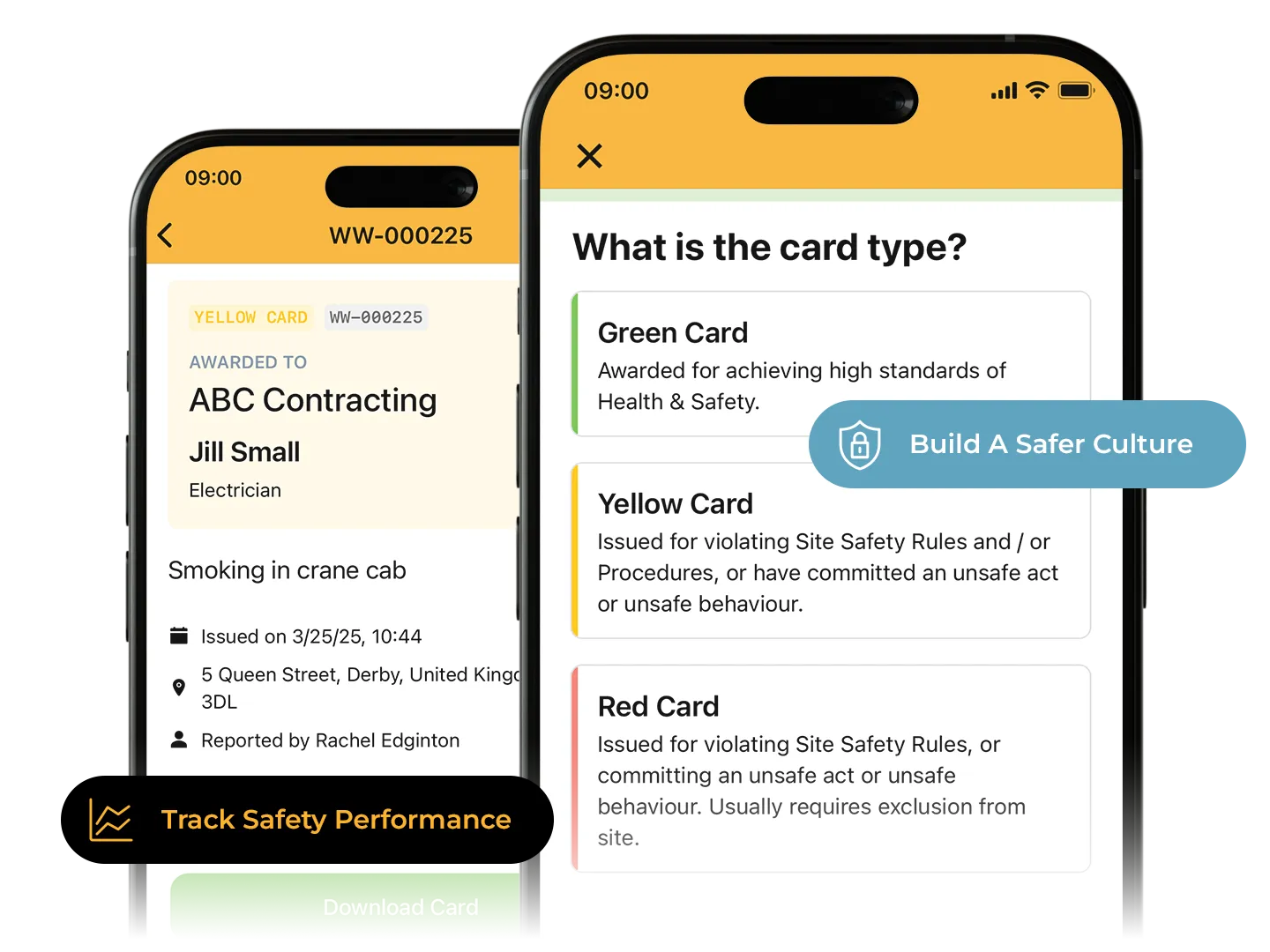 Work Wallet safety card system for tracking and awarding site performance