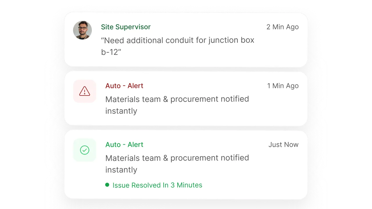 Work Wallet alert notifications showing site supervisor message and automated issue resolution updates