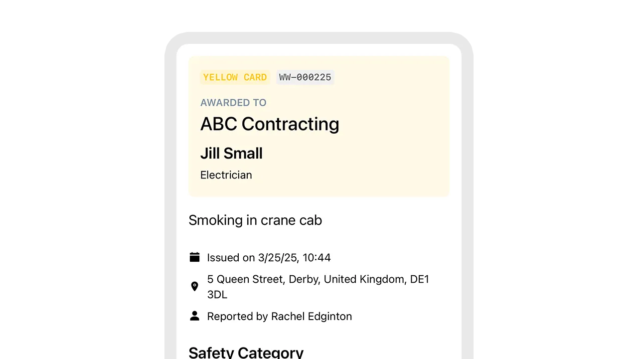 Mobile screen showing a Work Wallet yellow card issued