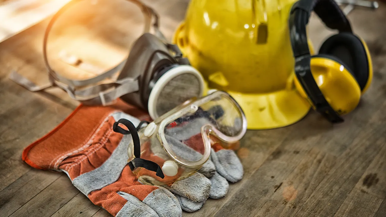 Safety gear: hard hat, goggles, respirator, gloves, ear protection